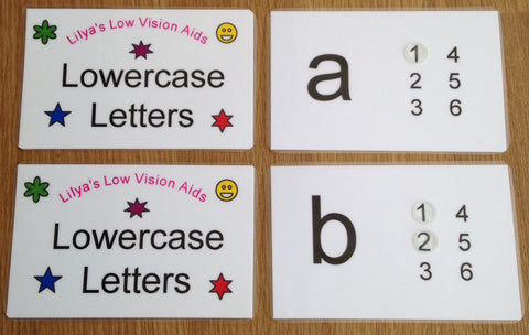 Braille Lowercase Letters flashcards with RAISED larger dots for little fingers